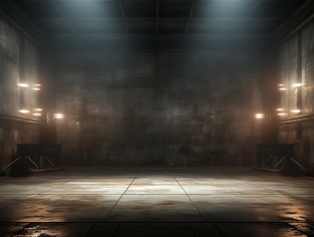 3d render of a grunge interior with spotlights shining down