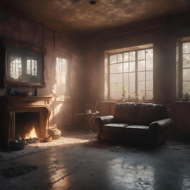 3d render of a grunge room interior with smoky atmosphere