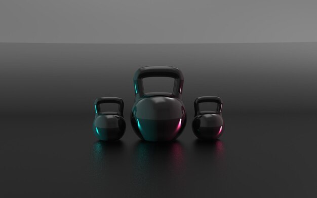 3d render gym kettlebell  equipment on neon background