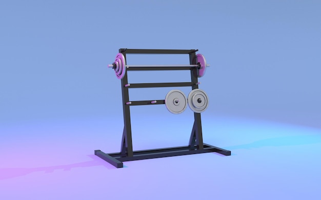 3D render gym rack apparatuur op neon achtergrond