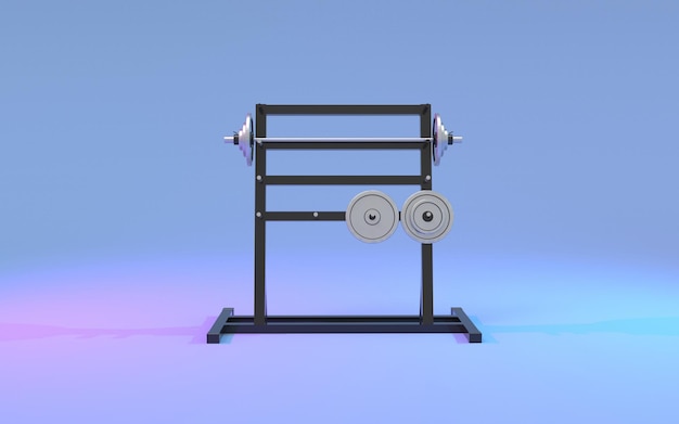 3D render gym rack apparatuur op neon achtergrond