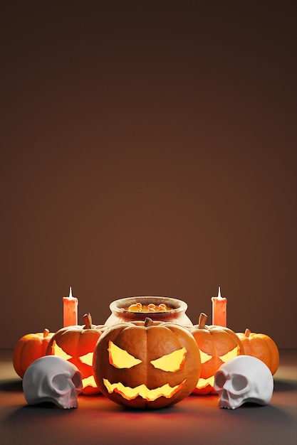 3d render halloween background with pumpkin