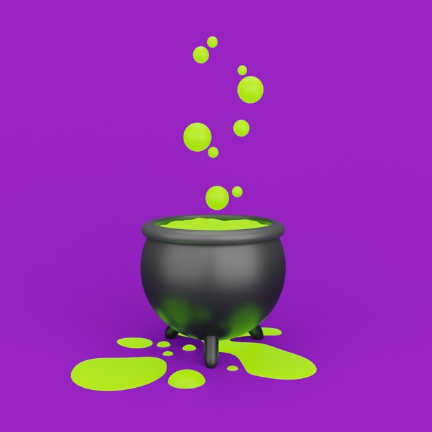 Photo 3d render halloween potion with purple background