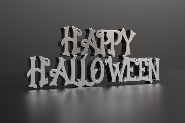 Foto 3d render halloween tekst realistische metalen lettertype. glanzende metalen letters met schaduwen, chromen tekst.