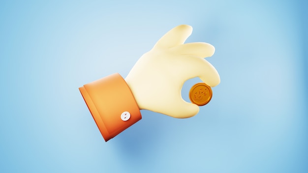 Photo 3d render of hand and golden coin. business online and e-commerce on web shopping concept. secure online payment transaction with smartphone.