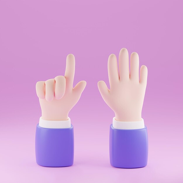 3d render of hand with gesture icons isolated on pink background