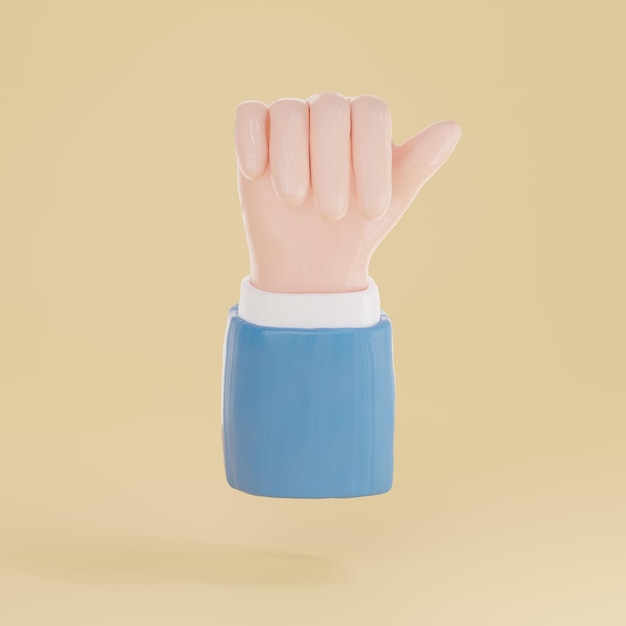 3D визуализация руки с поднятым вверх жестом на желтом фоне