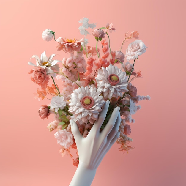 3d render of hands holding flowers