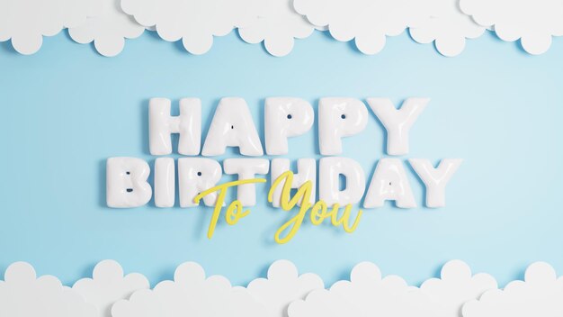 3d render happy birthday selebration background with cloud on sky
