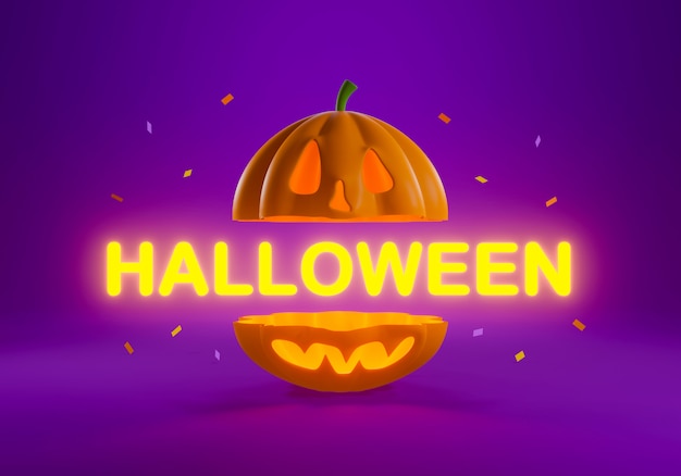 3d render of Happy Halloween pumpkin cut with text