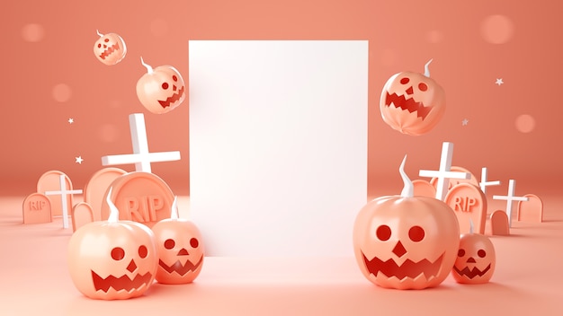 Foto rendering 3d di happy halloween, jack testa di zucca