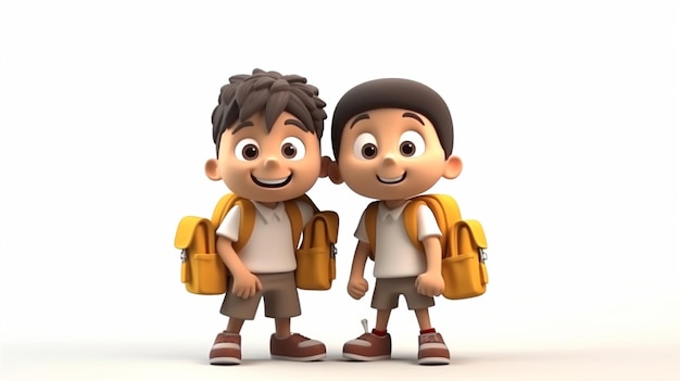 Photo 3d render happy kids for back to school cartoon illustrations generative ai