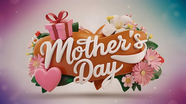 Photo 3d render happy mothers day flower and hearts greeting background