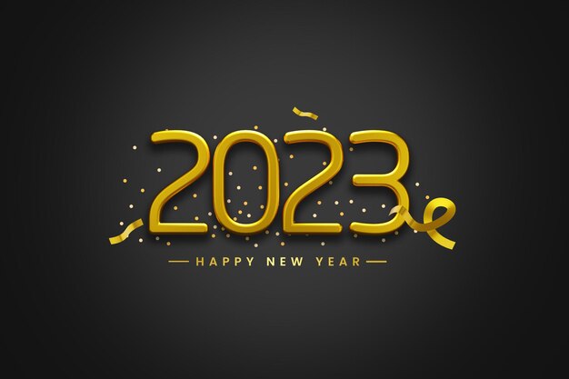 3d Render Happy new year 2023 illustration.Realistic gold number for 2023 new year celebration