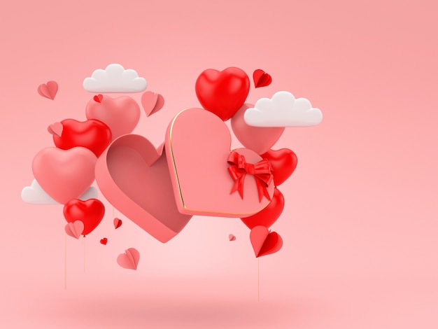 3D render Hart drijvend op roze romantiek achtergrond voor Valentijnsdag.