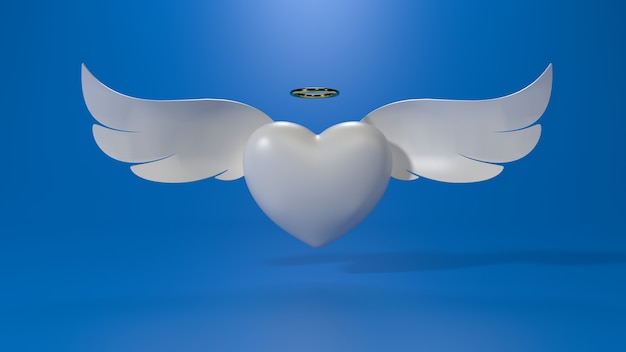 Photo 3d render of hart with wings