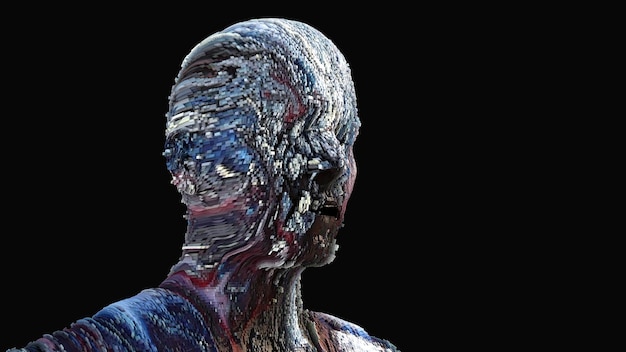 3D рендеринг головы человека разбитый портрет