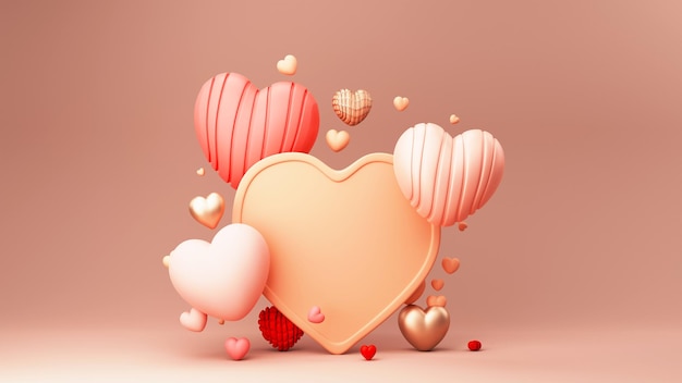 3D Render Heart Shapes With Frame Space For Image