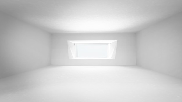 Foto rendering 3d di spazio vuoto chiave alta stanza in cemento con finestra luminosa