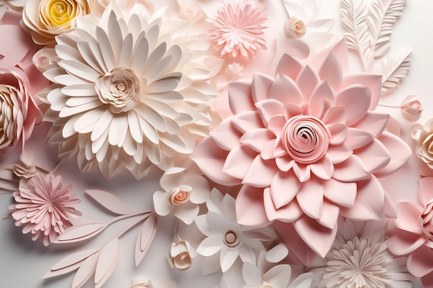 3D render horizontaal bloemmotief Abstract gesneden papier achtergrond met kopie ruimte voor ontwerp AI