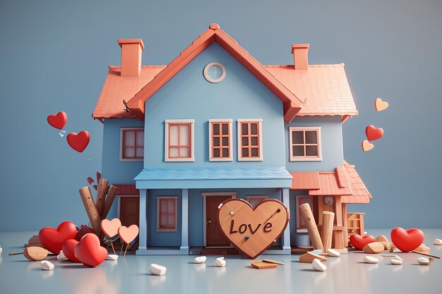 3d render of house with love icon real estate concept