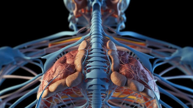 人間の解剖学、胸部横隔膜の 3 D レンダリング