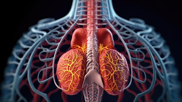 人間の解剖学、胸部横隔膜の 3 D レンダリング