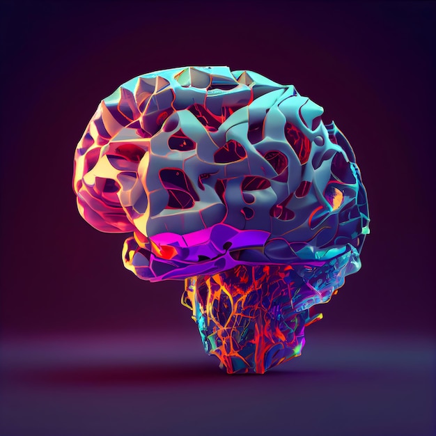 3d render of human brain low poly style illustration