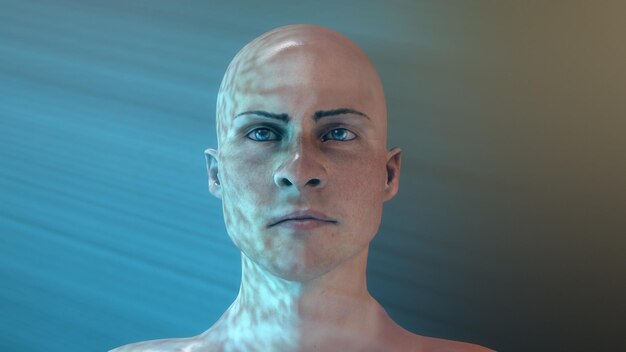 3Dレンダリング人間のサイボーグの頭