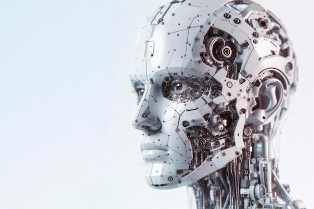 3D-рендер человеческого лица, преобразующегося в робота.