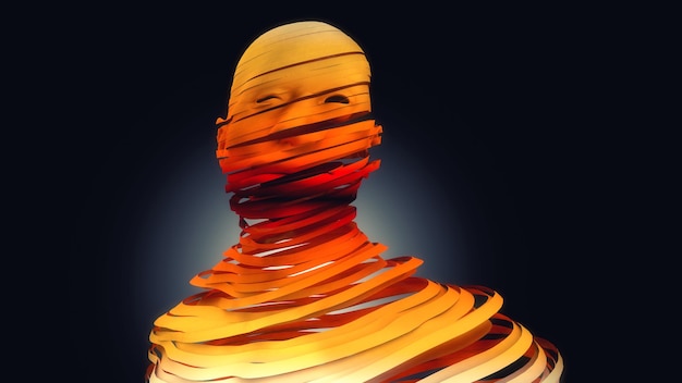 3D render Human figure cut into slices