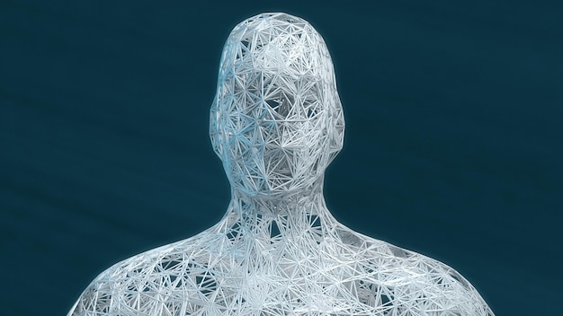 3d render Human figure made with lines