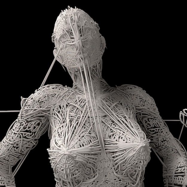 3d render Human figure made with lines