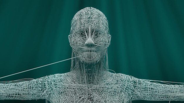 3d render Human figure made with lines