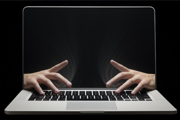 3d render of human hands typing on laptop