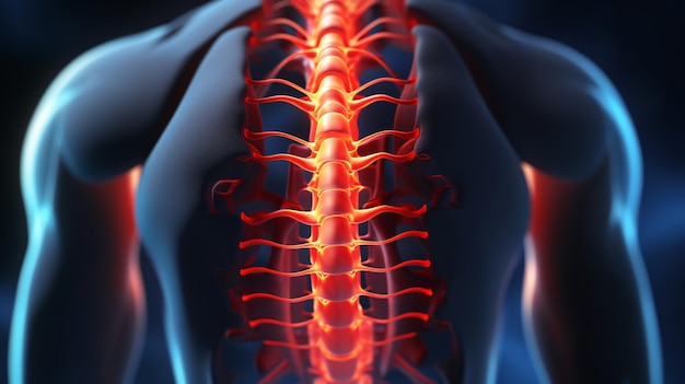 3D render of a human lumbar spine demonstrating