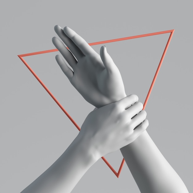 3d render of human mannequin body parts white artificial female hands isolated on plain.