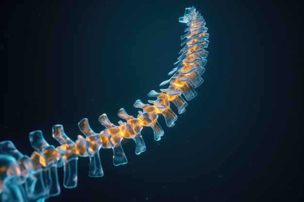 Photo 3d render of a human spine on blank background human spine 3d image