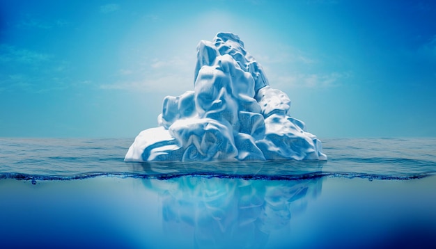3d render of iceberg water level side view