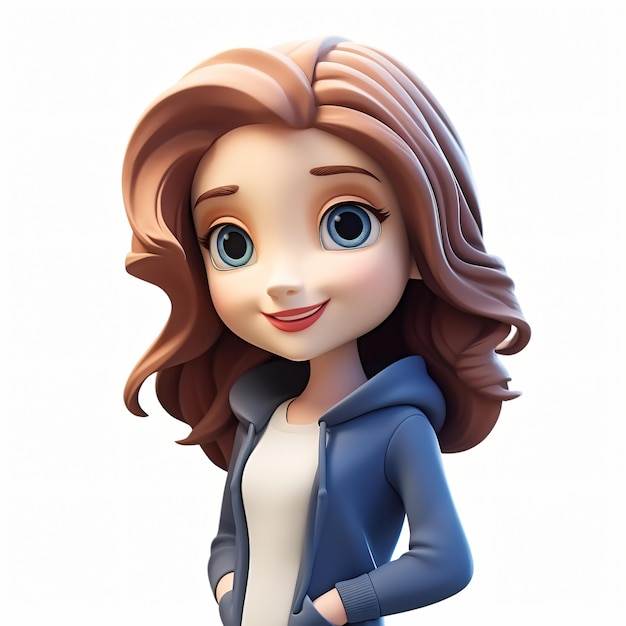 Photo 3d render icon of cute woman cartoon plastic generated ai