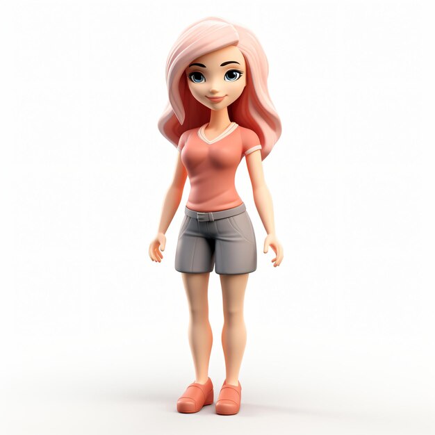 Photo 3d render icon of cute woman cartoon plastic generated ai