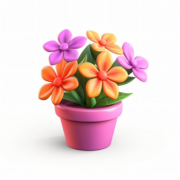 3d render icon of flowers in pot plastic cartoon isolated generated AI