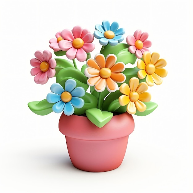 3d render icon of flowers in pot plastic cartoon isolated generated AI