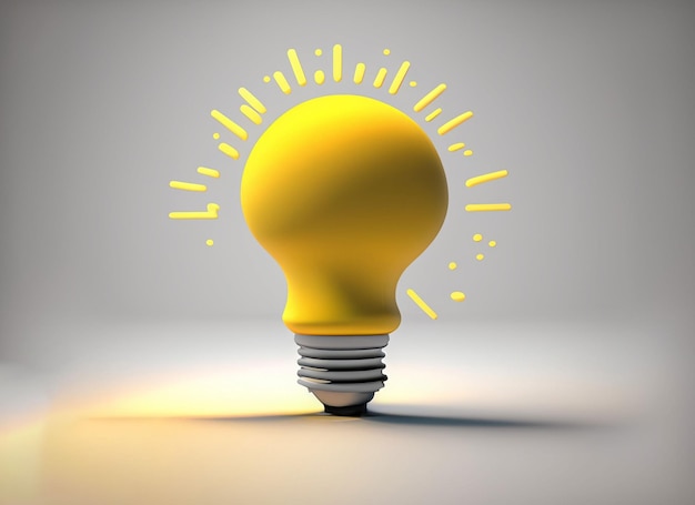 3d render idea yellow light bulb red