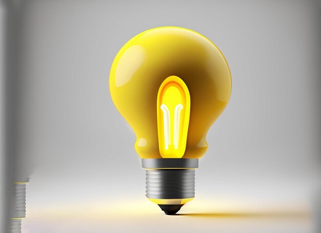 3D визуализация идеи желтой лампочки красного цвета