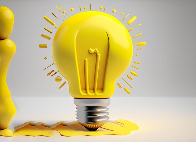 3d render idea yellow light bulb red