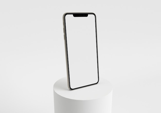 3D render illustratie hand met de witte smartphone met volledig scherm en modern frame minder desi