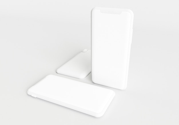 3D render illustratie hand met de witte smartphone met volledig scherm en modern frame minder desi