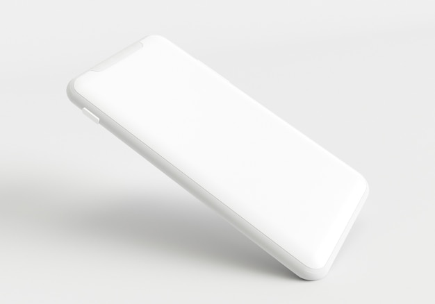 3D render illustratie hand met de witte smartphone met volledig scherm en modern frame minder desi