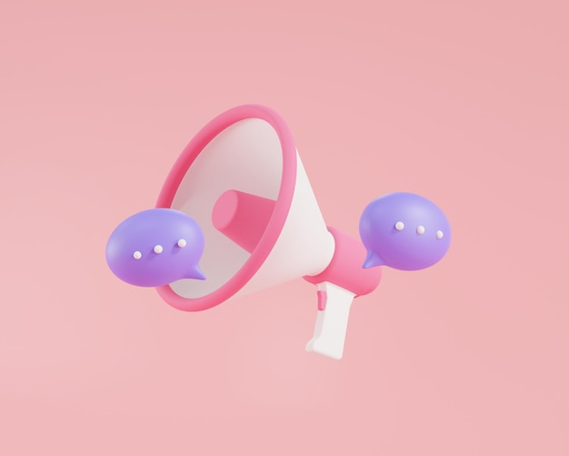 3D render illustratie van megafoon luidspreker met tekstballon pictogram Luidsprekerpictogram herinneren reclame en promotie Lawaai spreker Spreken nieuwsaankondiging Marketing tijd concept